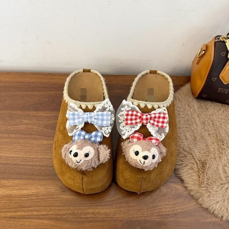 Wear cartoon lace bag head half drag women's autumn new bow thick bottom heightening Boken slippers