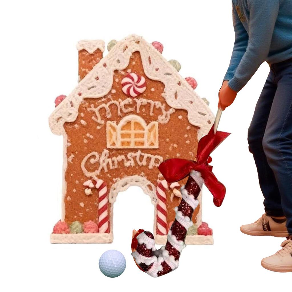 Candy Cane Club Gingerbread Golf Game Set Golf Balls Portable Design Indoor Golf Set Miniature Golf Set Family Activity