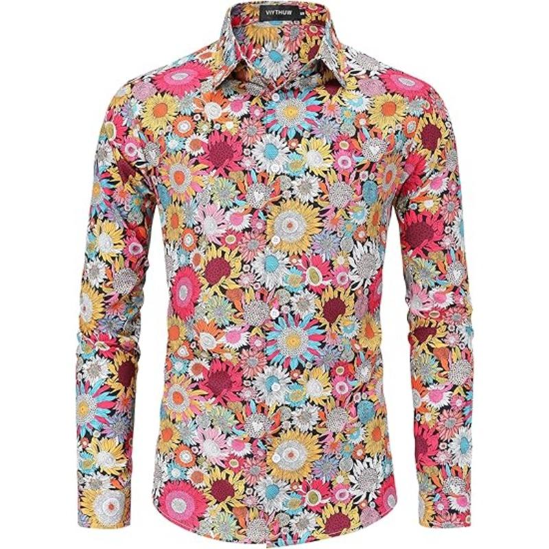 Pánské oblečení 70. let s dlouhým rukávem, ležérní košile s přezkovým límcem, disco, retro, paisley, květinová, retro hip-hopová košile, léto