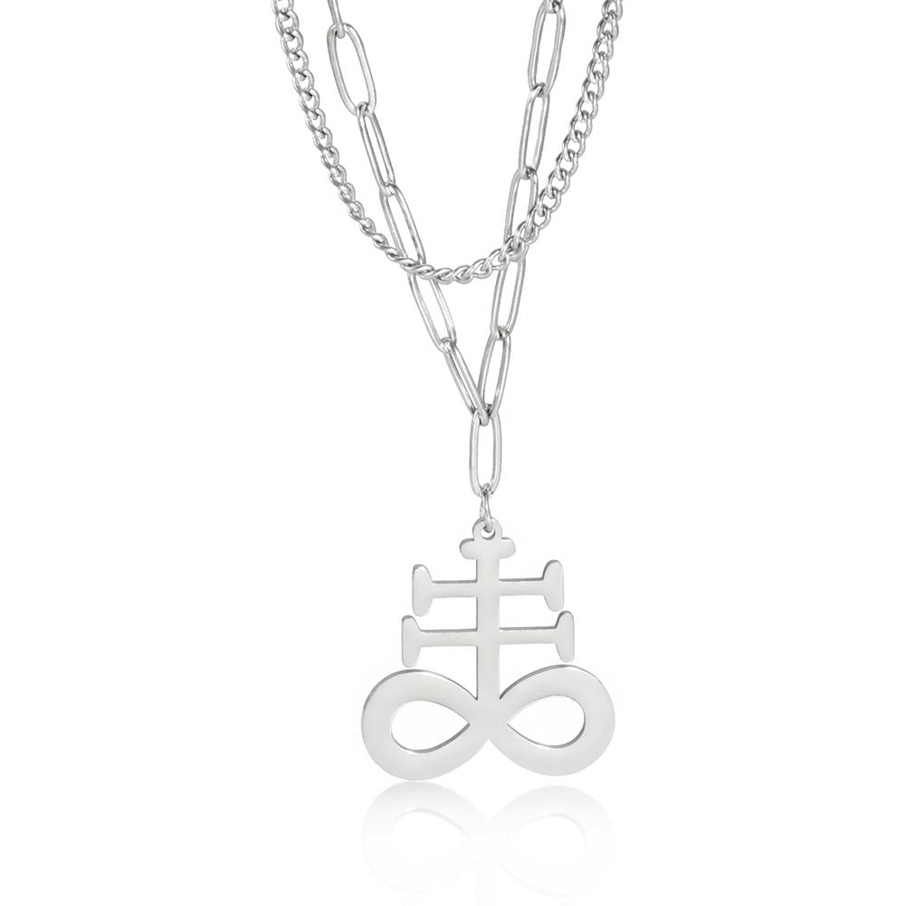 LIKGREAT Ail Of Lucifer Pendant Satanic Cross Symbol Stainless Steel Necklace for Women Men Seal Of Satan Amulet Jewelry Gift