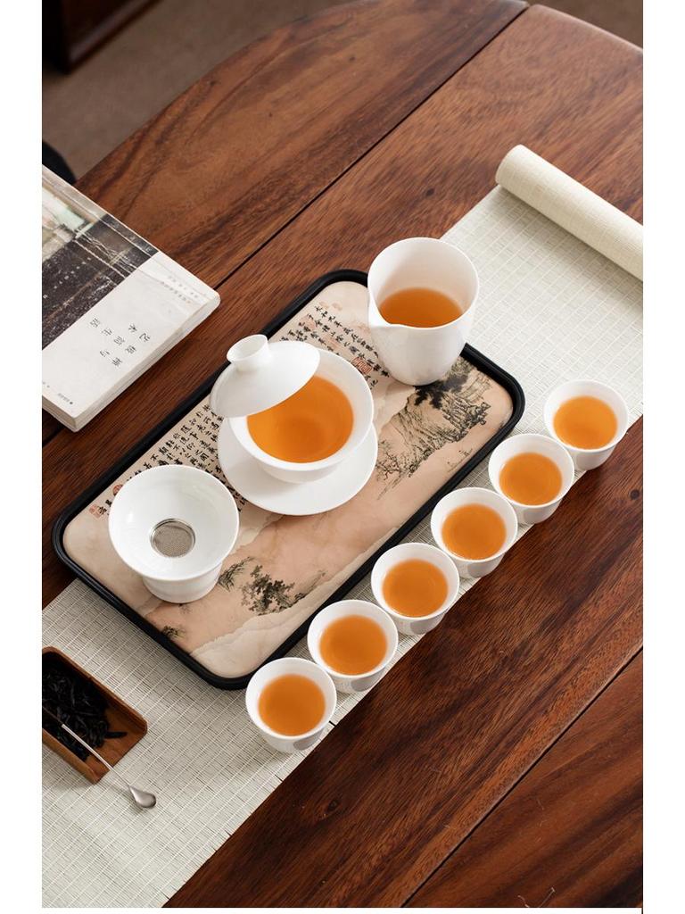 Lux Mutton Fat White Porcelain Kung Fu Tea Set: Gaiwan & Teacup with Portable Gift Box