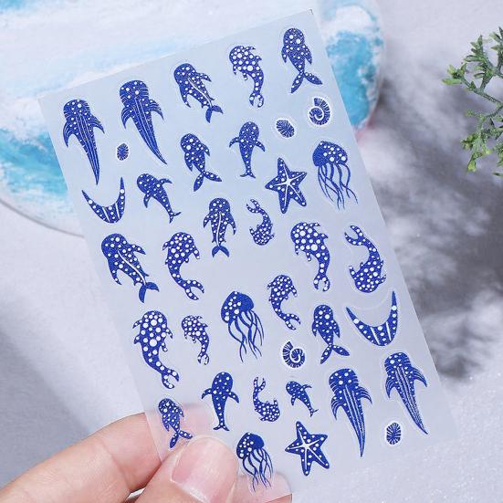 Ocean Theme Nail Art Stickers Summer Blue Whale Jellyfish Coral Starfish Manicure Decoration Decals DIY Home Nail Salon Accessories