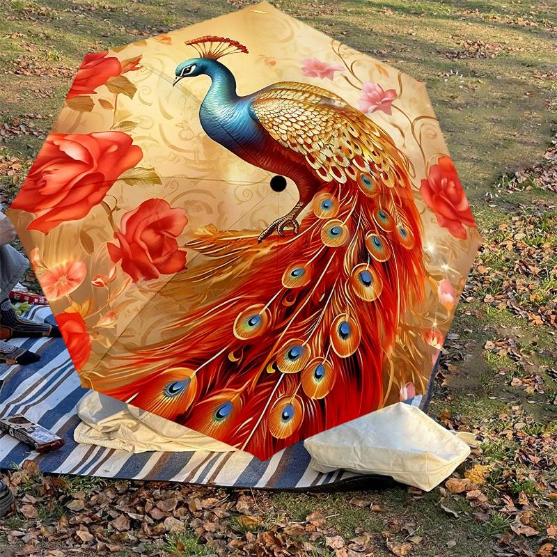1PC Peacock Flowers Automatic Open/Close Umbrella with Windproof, 8-Rib Sturdy Canopy, Durable Ribs, Fashionable Design, 1304A