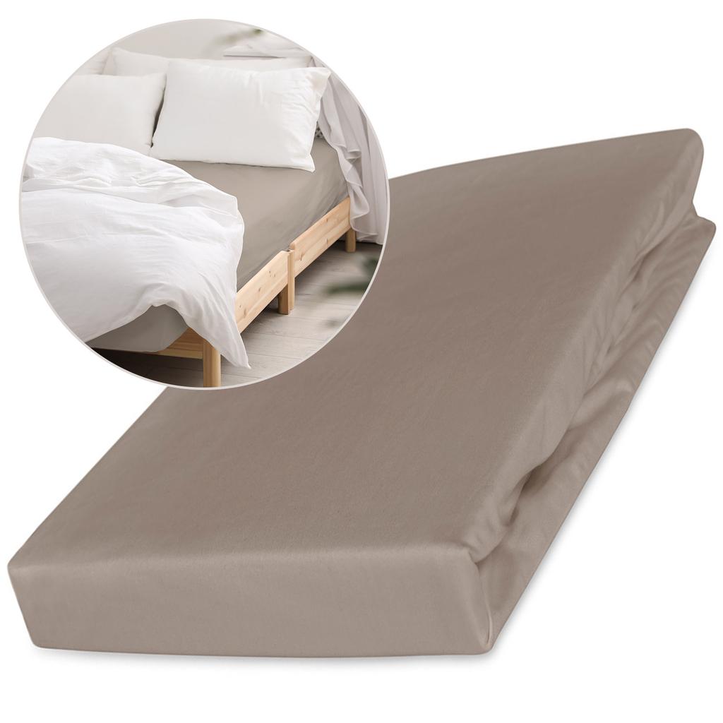 Cotton fitted sheet 140x200 smooth satin, dark beige