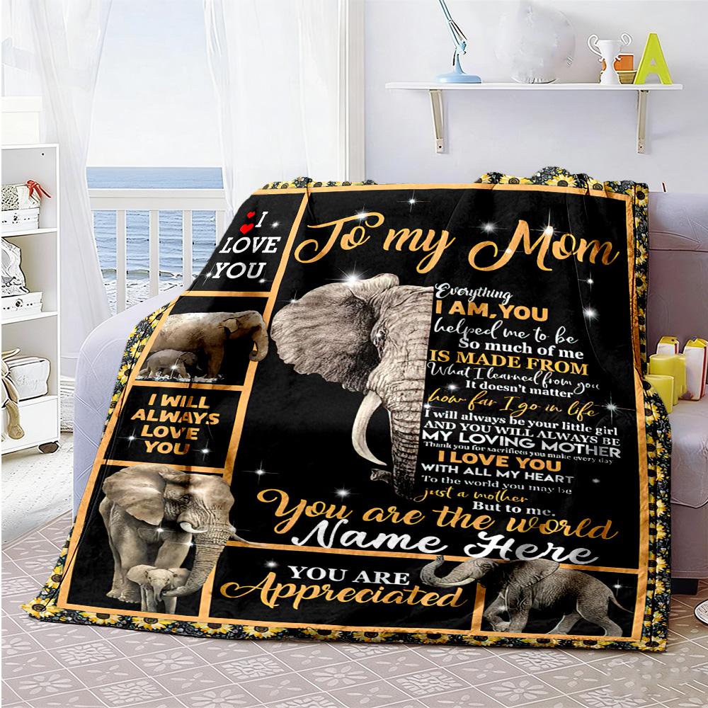 Elephant Envelope Mom Customize Your Name Blanket Lightweight Personalized Blanket Soft & Cozy Suitable for Office Chair Chair Couch Office