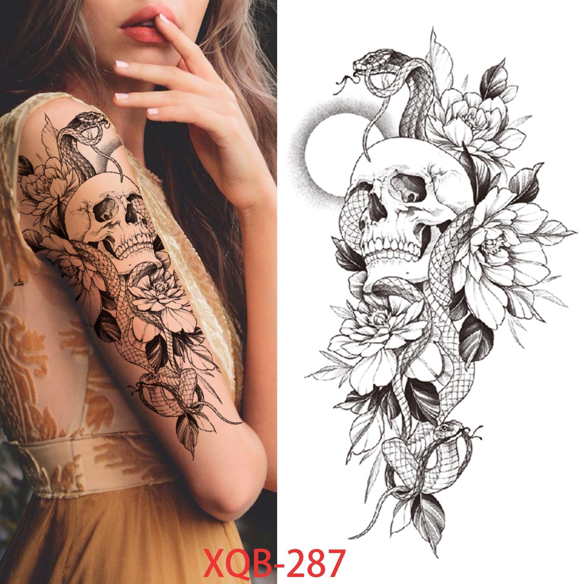 

1 ШТ. 210*114 ММ Сексуальный Цветочный Узор Временные Татуировки Черной Розы для Женщин Водонепроницаемые Поддельные Татуировки для Рук Боди-Арт Рукав Наклейка Для Тела XQB-287
