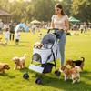 4 Wheels Pet Stroller, Foldable Cat And Dog Stroller with Mesh Windows, Cup Holder, Storage Basket, Breathable Pet Strolling Cart Holds Up To 22lbs