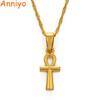 Anniyo Ankh Pendant Necklace Women Girls Gold Color African Egyptian Cross Charms Jewelry Egypt Hieroglyphs,Crux Ansata #229806