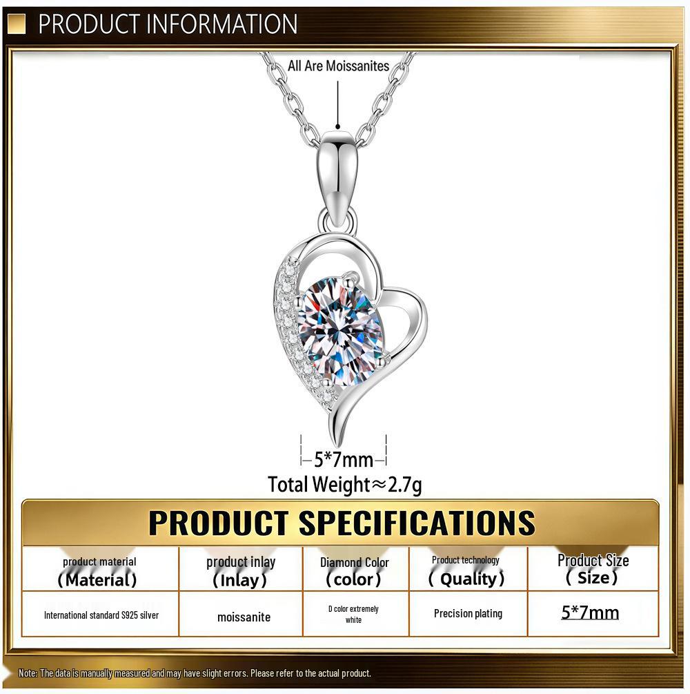 Sterling Silver Heart-Shaped Moissanite Necklace - Elegant and Versatile Pendant