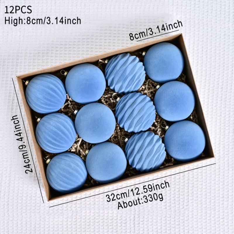12pcs/box Flocked Christmas Balls Christmas Tree Decoration Hanging Balls Ornaments Plush Ball Box Christmas Holiday Decors 8cm