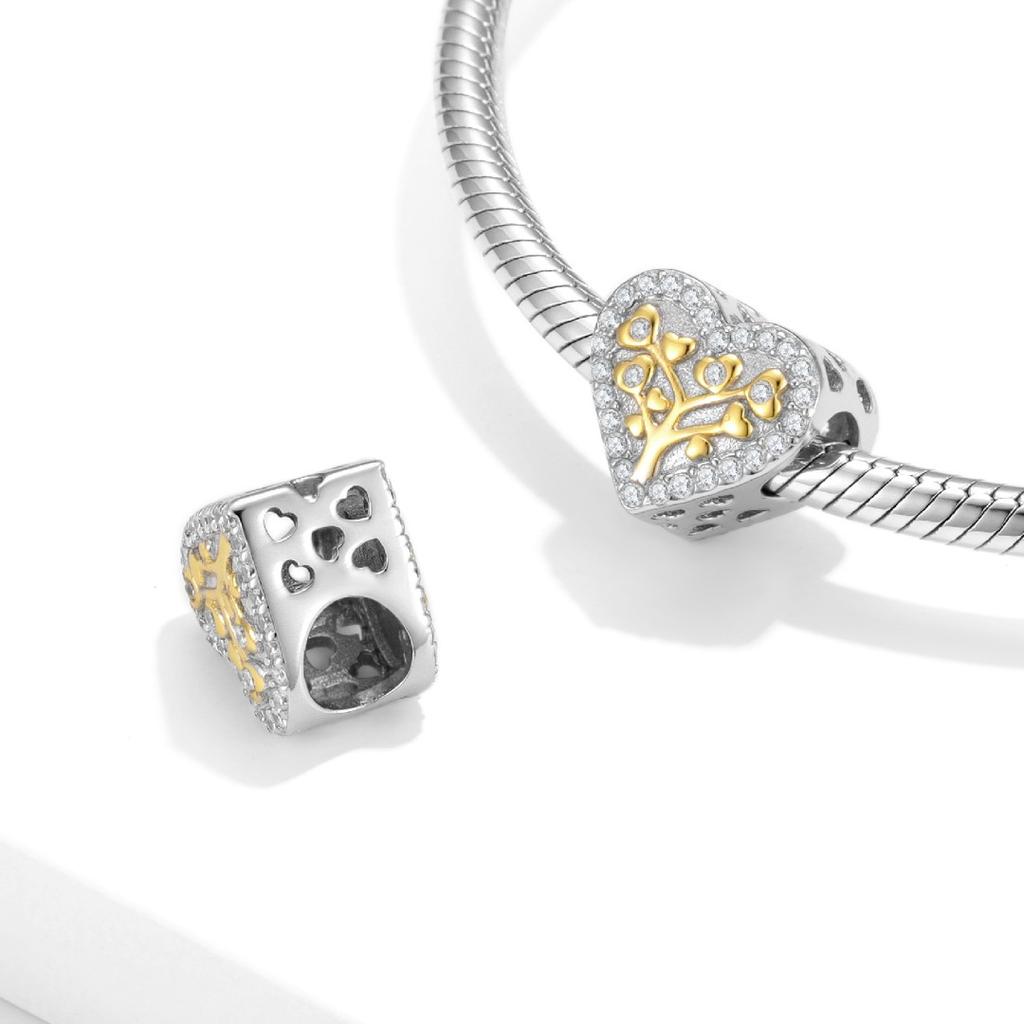 Creative S925 sterling silver beaded love life tree European and American popular fashion bracelet DIY jewelry accessories large hole beads