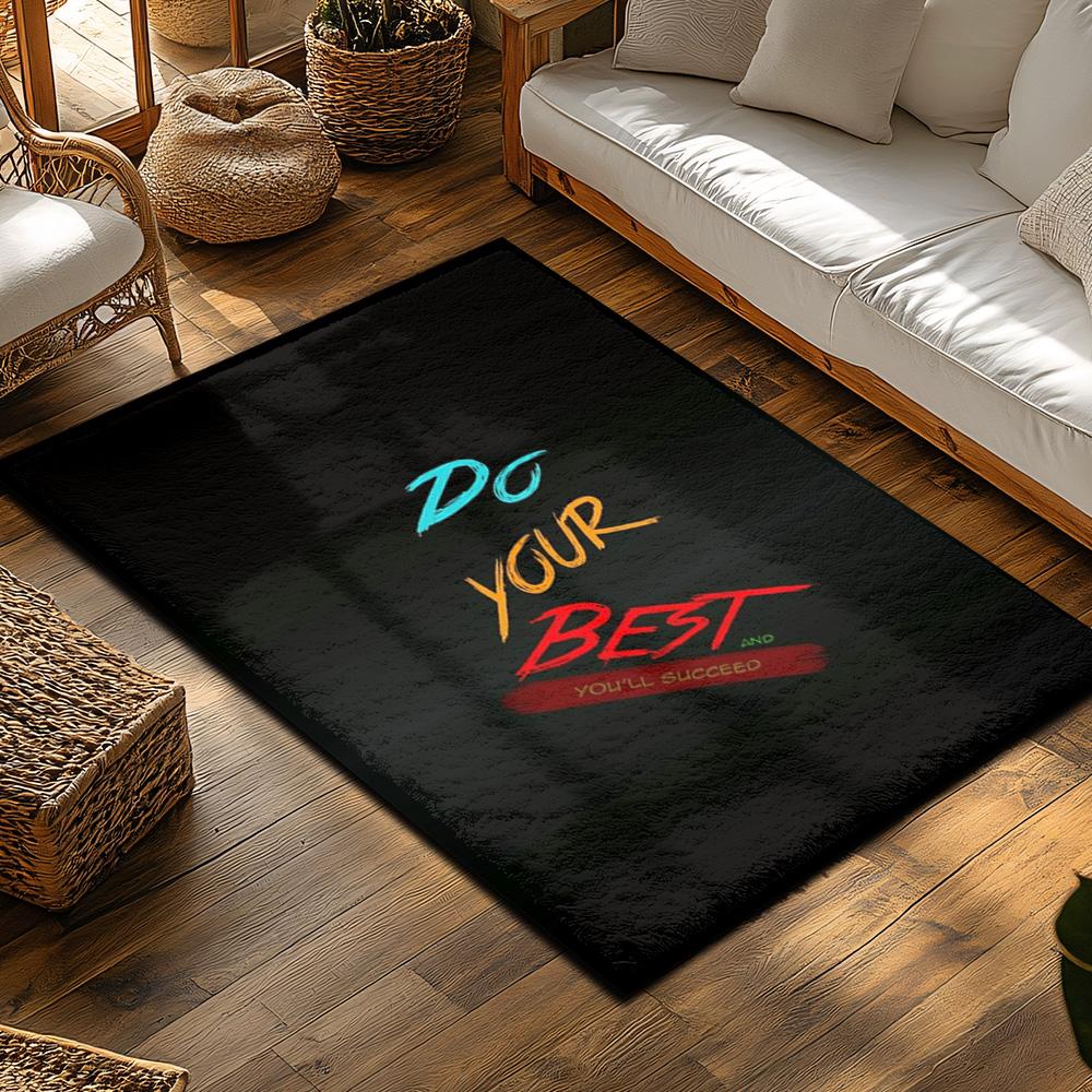 DO YOUR BEST Motivational Rug, Black Colorful Letter Carpet for Living Room, Soft Non-Slip Sofa Mat with Bohemian Decor