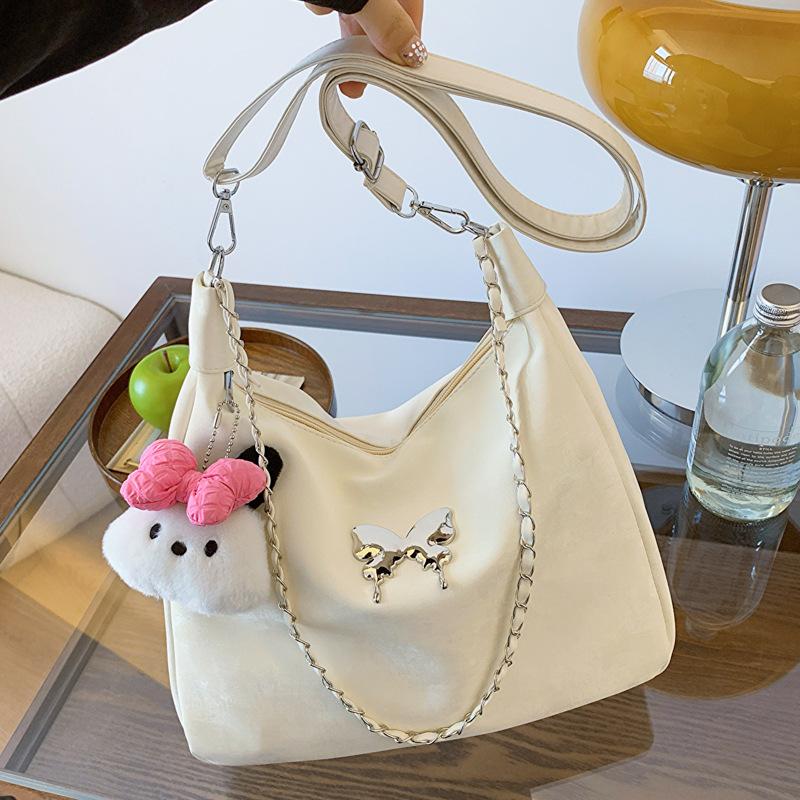 

Модная женская сумка с бабочкой из жидкого материала, лето 2024 года, новая вместительная универсальная сумка на одно плечо с цепочкой для подмышки Without pendant белый