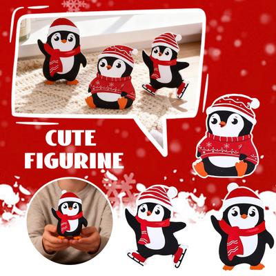 Penguin Christmas Interior Decor, Cute Penguin Winter Tiered Tray Decoration 3-Piece Set, PVC Penguin Building  Christmas Desktop Decor