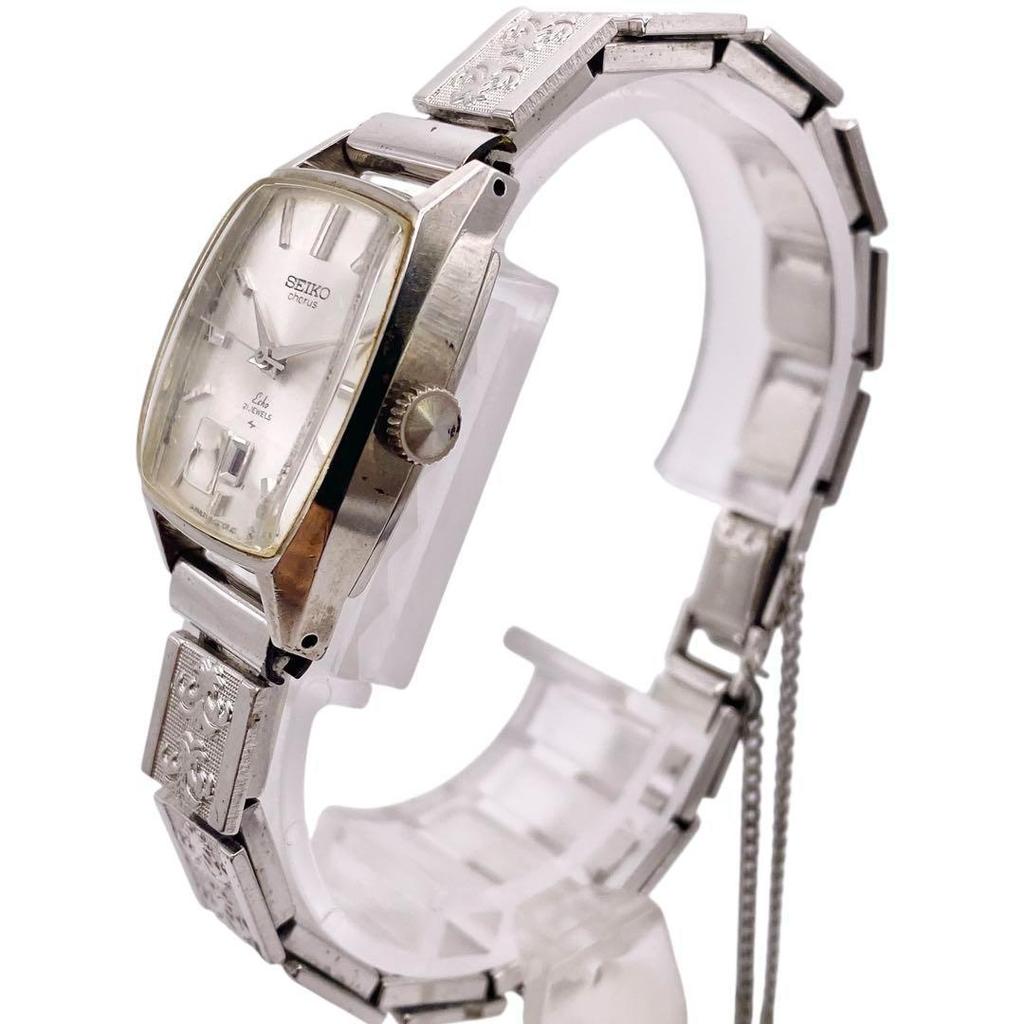 [USED] SEIKO Date Square Rubber Strap Silver Women's Watch 1212