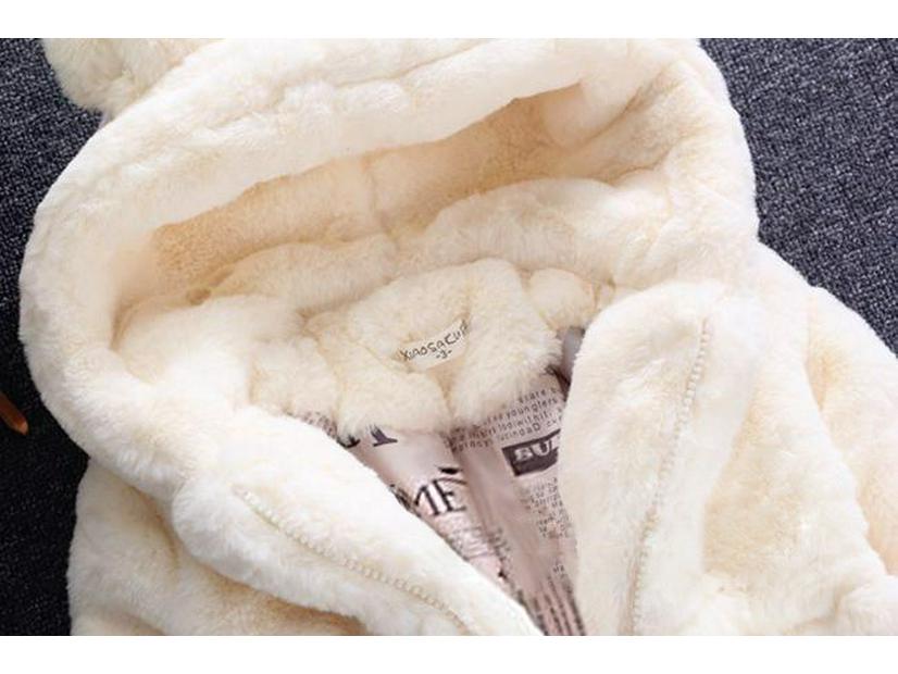 Dívčí zimní vatovaný kabát s kapucí s ušima - Teplá bunda pro malé a střední děti.