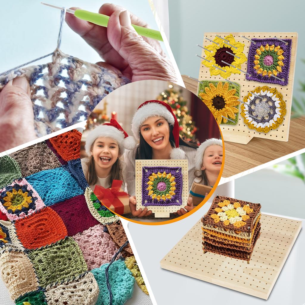 Wood Crochet Blocking Board Kit With Stainless Steel Rod Pins For Knitting Granny Squares Crochet Board Crafting Lovers Gifts