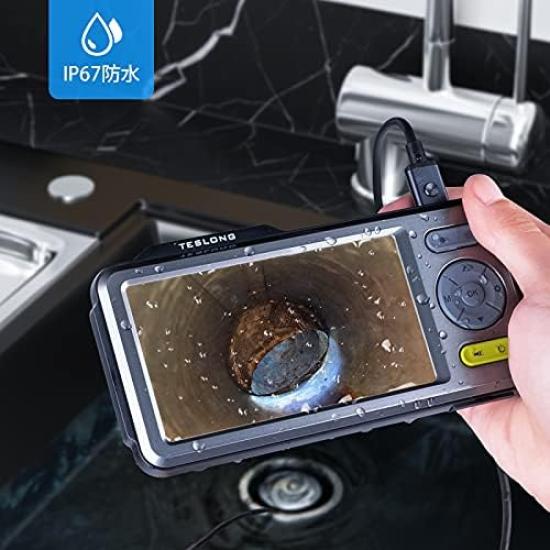 Teslong Industrial Endoscope Dual Fiberscope with IPS 1080P Inspection IP67 Waterproof Snake 7 LED 5m and for and Home Construction Inspections
