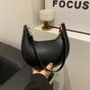 Fashion PU Leather Shoulder Bag Large Capacity Solid Color Underarm Bag Moon-shaped Tote Handbag Women