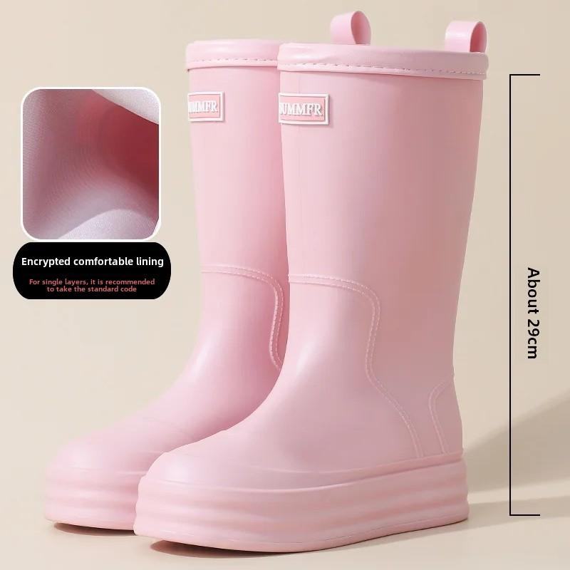 

Женские высокие резиновые сапоги на толстом каблуке, модные водонепроницаемые сапоги с флисовой подкладкой для взрослых, теплые и удобные ботильоны 38-39