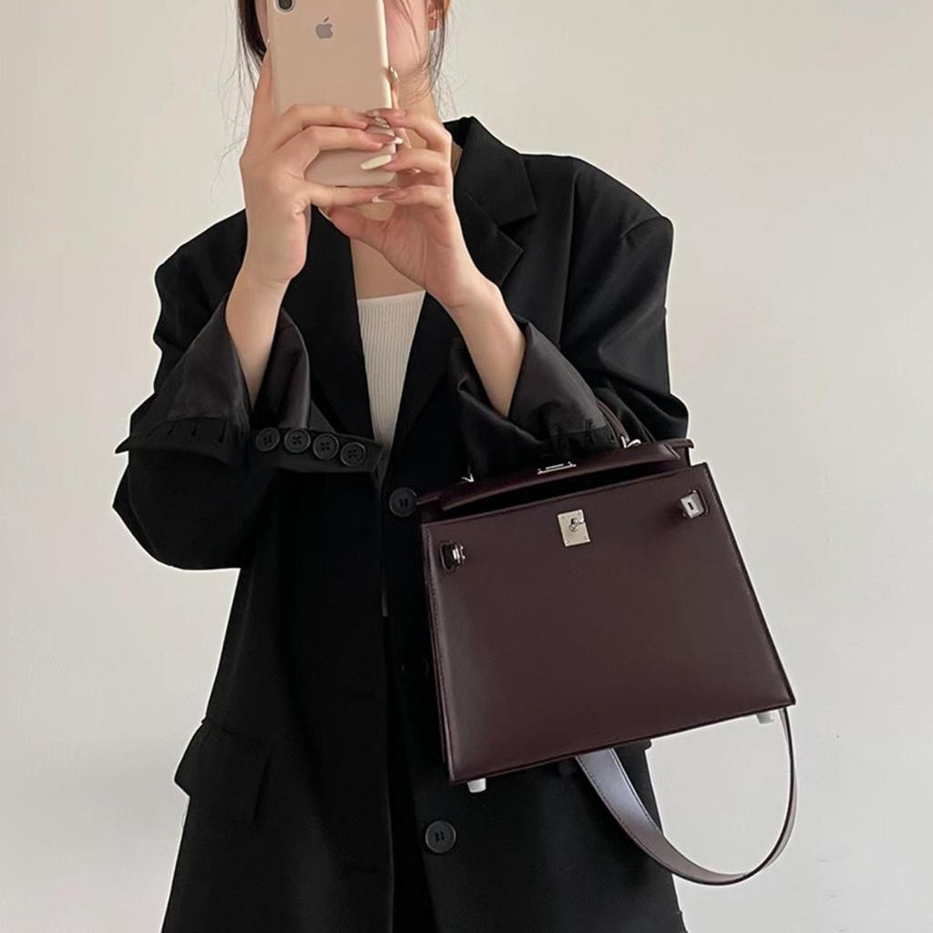 Haute couture version first layer box cowhide second generation Keli bag genuine leather women's bag commuter handbag shoulder messenger bag