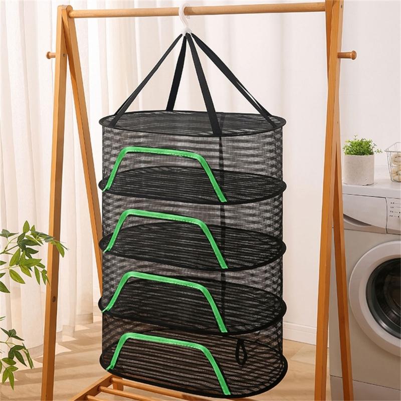Breathable Mesh Hanging Drying Rack Vegetable Dryer with Rotating Hook Plant Hanging Net for Indoor and Outdoor Use