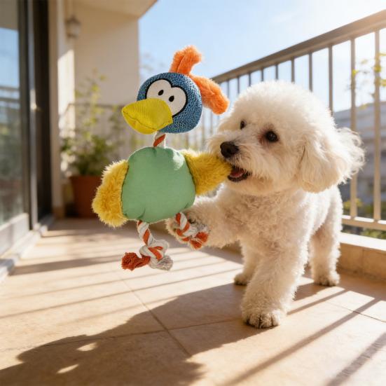 Soft Squeaky Dog Toy for Small Medium Large Dogs Stuffed Cartoon Duck Shape Dog Chew Toy Interactive Tug Toy for Indoor Play