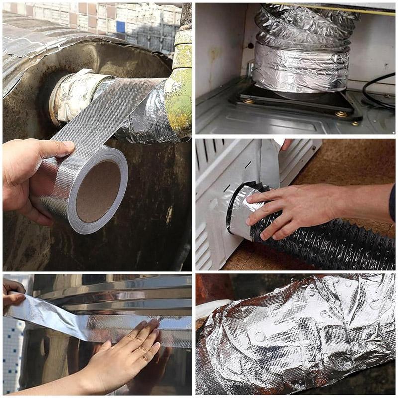 10 meter Glassfiber Aluminiumsfolie Tape HVAC Varmebestandig Tape Varmeskjold Termisk Barriere Selvklebende Varmereflekterende Tape