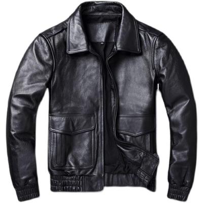 Black Genuine Leather Jacket Men Real Cow Skin Coat Classic Flight A2 Jackets Men Leather Jacket Aviator Coats Autumn