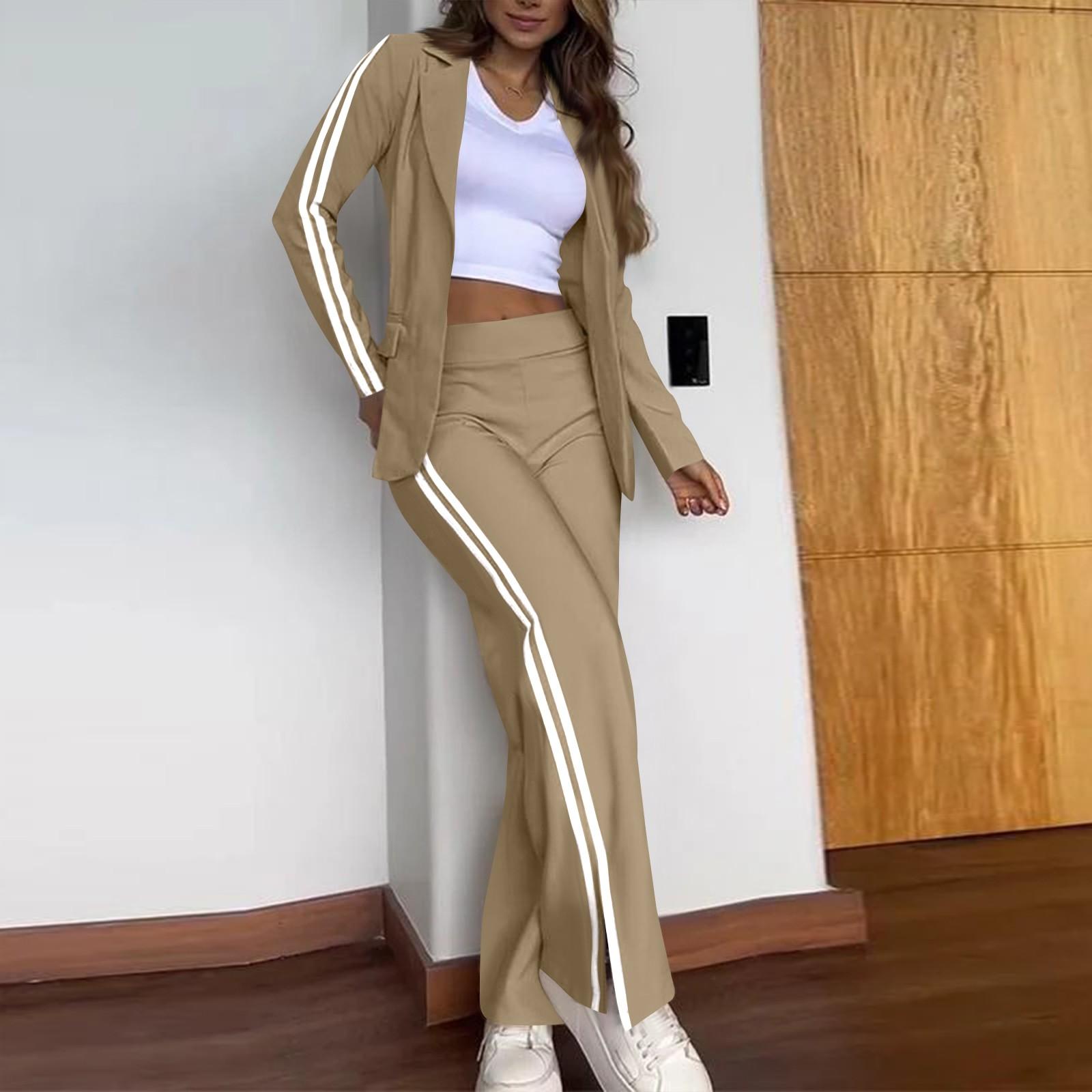 

Women s Long Coat And Wide-leg Pants Suit Business Casual Two-piece Suit L хаки