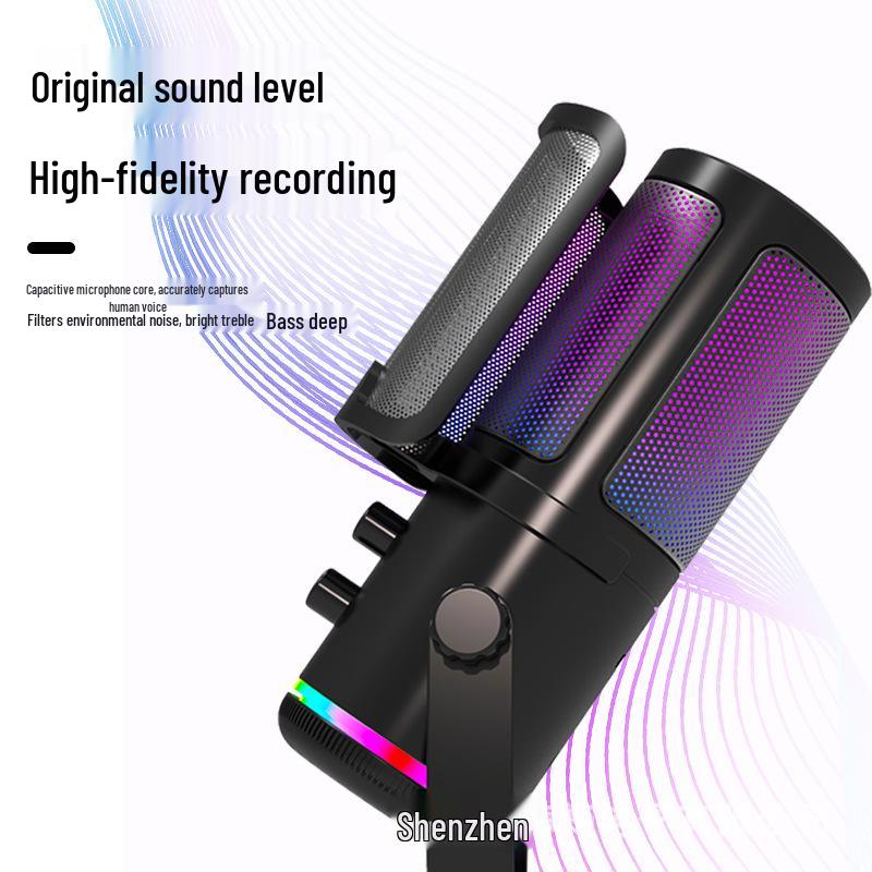 מיקרופון קונדנסר USB RGB לסטרימינג, גיימינג והקלטה