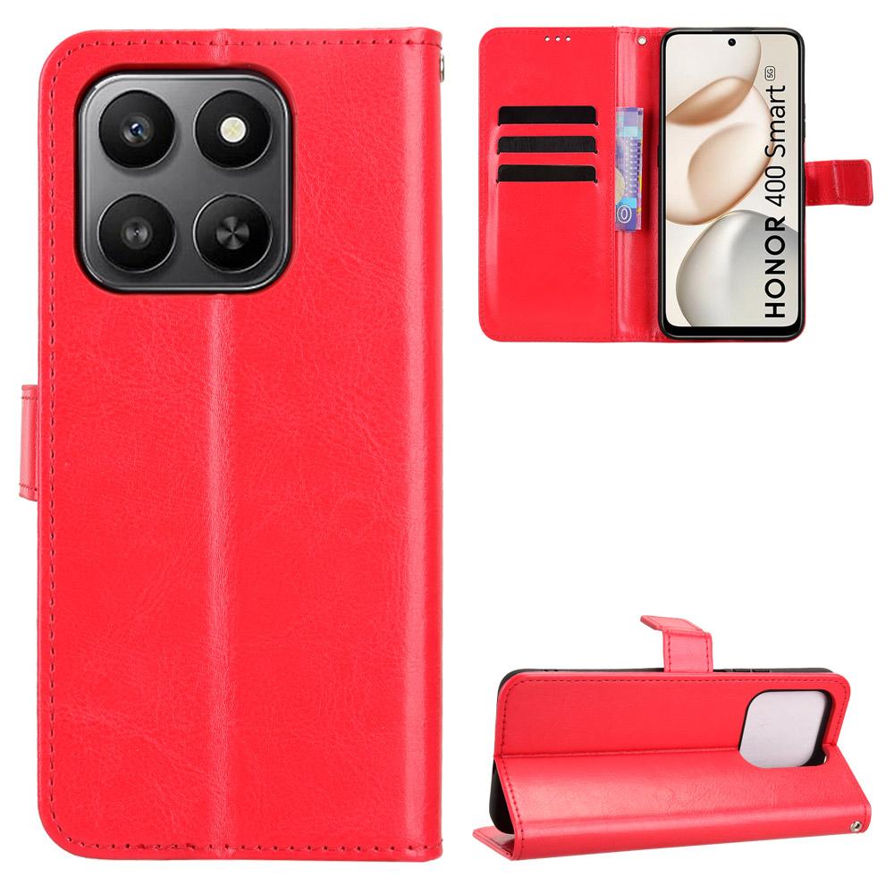 For Honor 400 Smart PU Leather Case with Strap Crazy Horse Texture Phone Wallet Cover