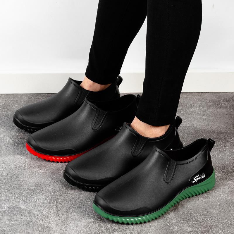 Fashion low-top rain shoes men's waterproof and non-slip short tube wear-resistant low-top waterproof shoes car wash kitchen chef work shoes men