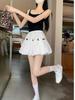 Elastic Bow High Waist White Tulip Mini Skirt - Slimming, Versatile, Sweet A-line for Spring/Summer