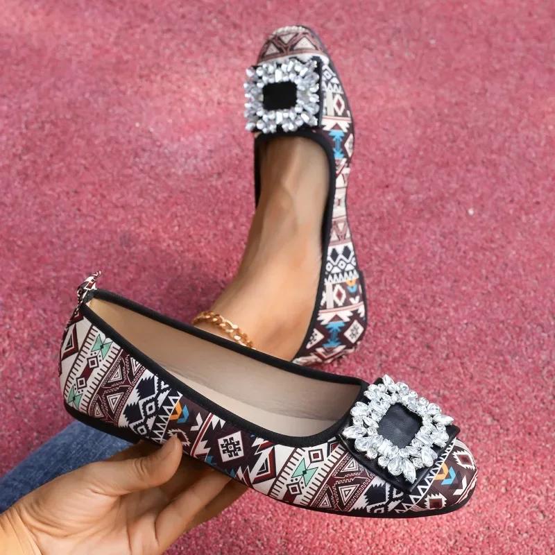Fashion Shoes for Women 2024 Hot Sale One Kick Women's Flats Autumn Round Toe Rhinestones Mixed Colors Flat Casual Comfortable Shoes