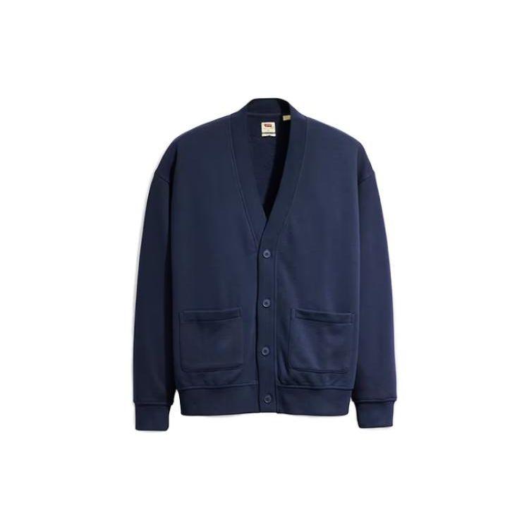 Levis Solid Color V-Neck Single-Breasted Long Sleeve Knit Sweater Men sweater Dark-Blue A6884-0003