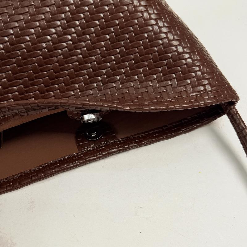 Damen gewebte PU-Eimertasche Minimalistische Umhänge-Handtasche für den täglichen lässigen Einkauf