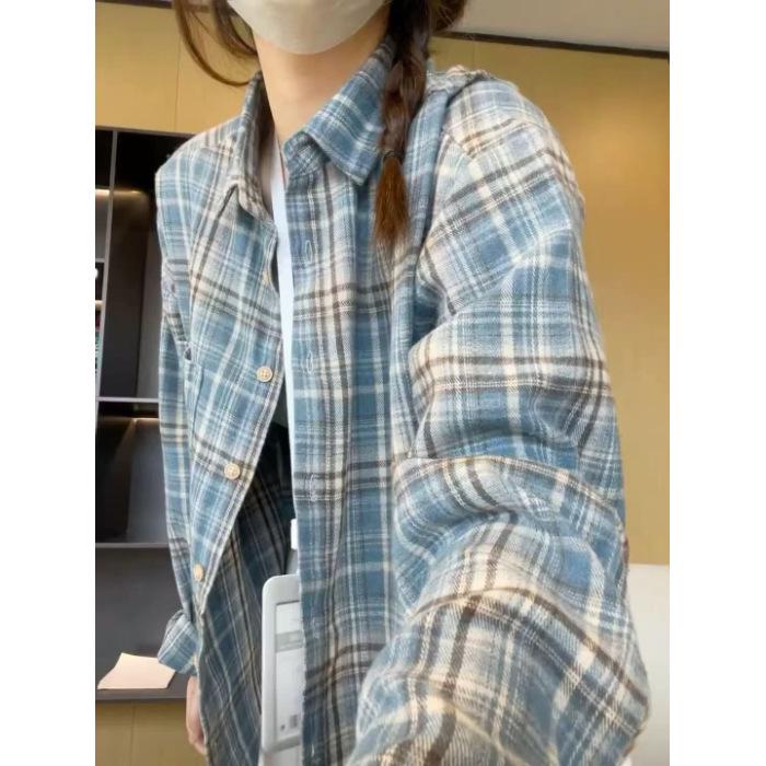 

Men s Blue Plaid Retro Long Sleeve Shirt - Versatile & Stylish Spring Outerwear M синій