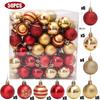 50pcs Gold Red Snowflake Christmas Balls Set Plastic New Year Hanging Pendents Ball Ornaments for Xmas Tree Navidad Party Decor
