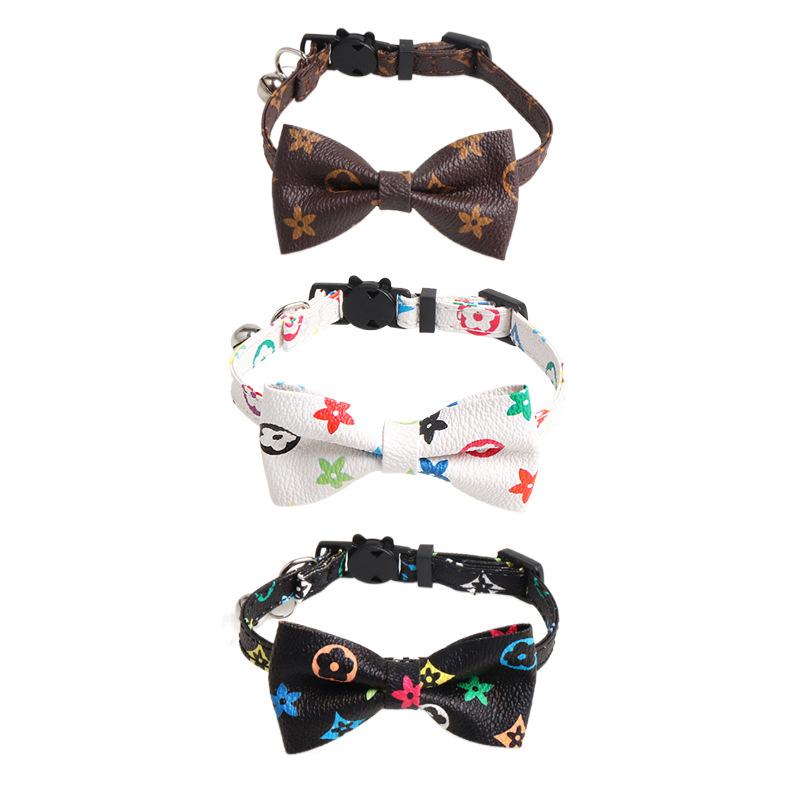 

Aminger s New Pet Collar+vintage Cat Collar+bowknot Cat Collar PU With Bell