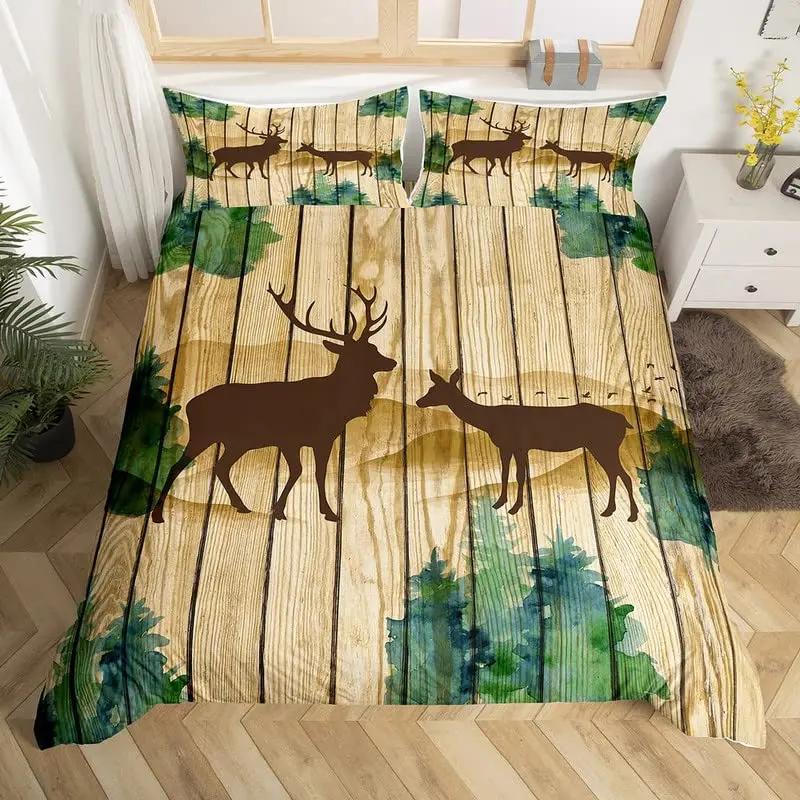 Rustic Wooden Barn Duvet Cover Set Wood Rustic Bedding Set Full King SizeFarm Farmhouse Comforter CoverPlank Wall Quilt Cover
