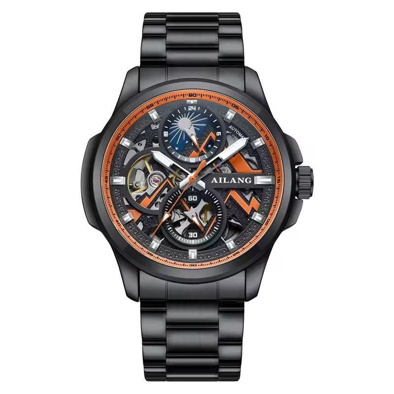 AILANG Multifunctional MenMechanical Watch Hollow Tourbillon Automatic Wristwatch Waterproof Luminous Bracelet Moon Phase Dial