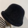 Polyester Warm Winter Bucket Hat Rabbit Fur Blend Rolled Brim Hat Fuzzy Fisherman Hat  Cold Weather