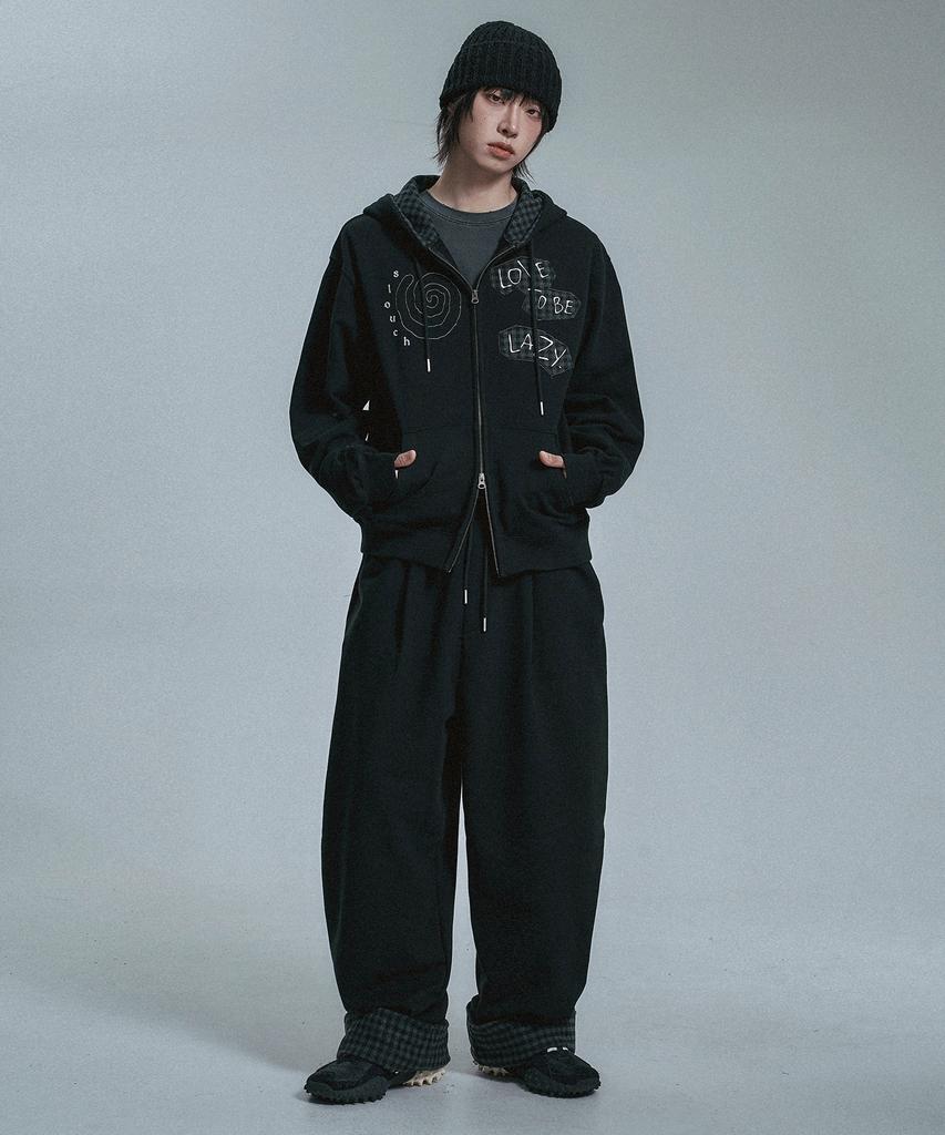 MOO Roll-Up Check Contrast Sweatpants - Black