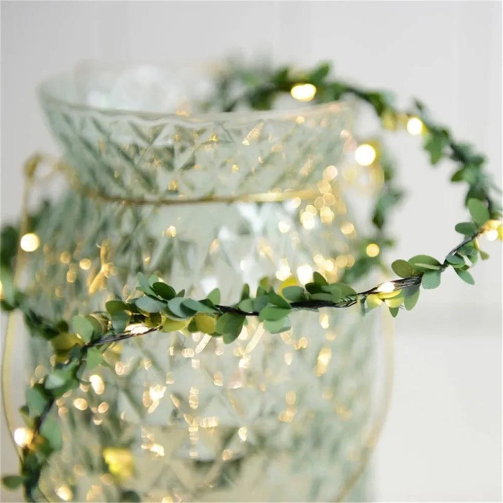 2–10 m künstliche grüne Efeublätter mit LED-Lichterkette für Zuhause, Schlafzimmer, Dekoration, Hochzeit, leuchtende künstliche Pflanzengirlande, Heimdekoration