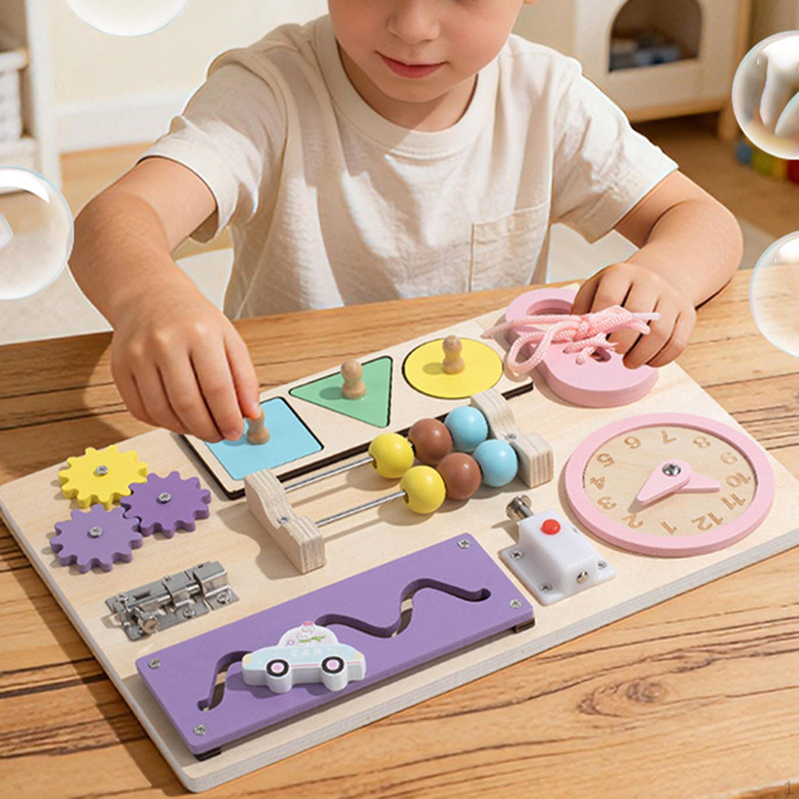 

Busy Board Wood Birthday Gift Logical Thinking Rounded Edges Travel Toys Early Learning Interactive