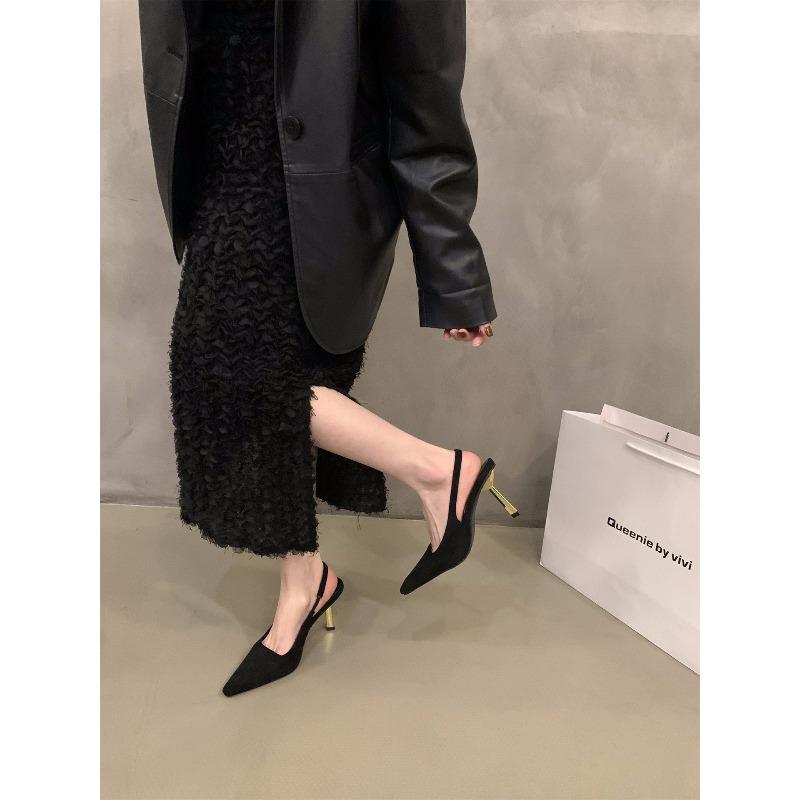 Niche pointed high heels bag head sandals fairy shoes new spring and summer temperament socialite single shoes 35