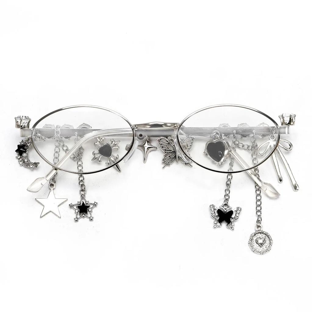 Latest Sweet Cool Star Diamond Small Frame Elliptical Eyeglasses Japanese Y2k Spicy Girl Style Anti Blue Ray Eyeglasses
