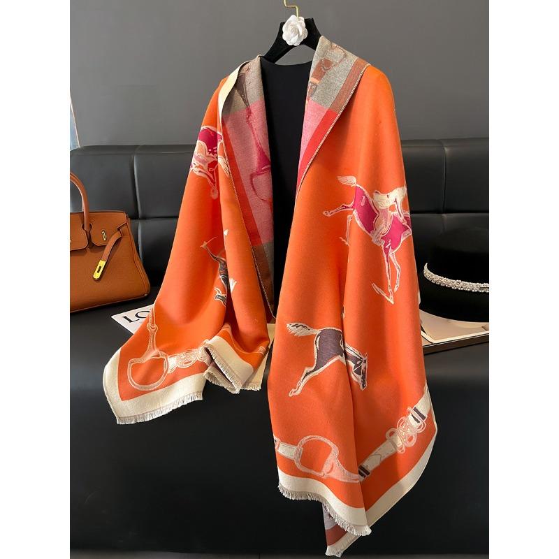 

Тяжелый оранжевый рыцарский боевой конь шарф женский осенне-зимний ветрозащитный длинный женский двусторонний утолщенный шаль двойного назначения 190*65cm