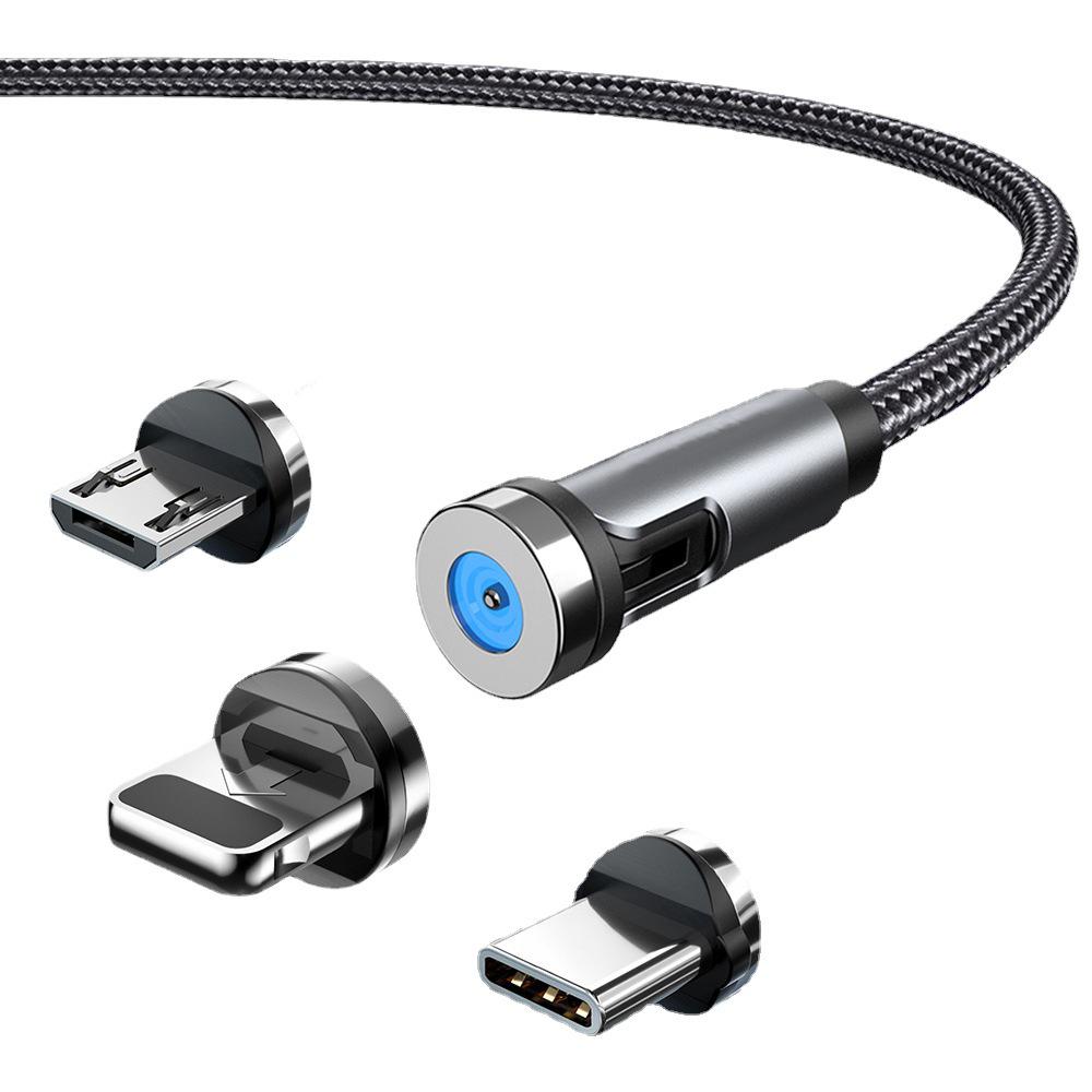 540° Rotating Magnetic 3-in-1 Charging Cable for Android, Apple, and Type-C Devices